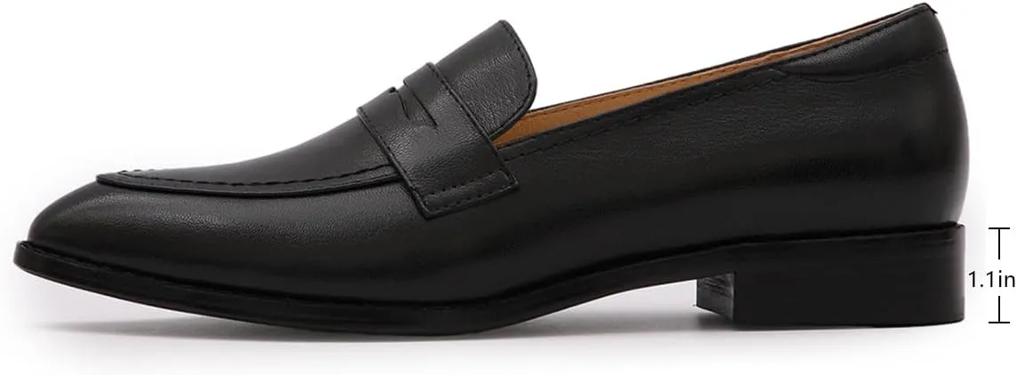 Mona flying Women's Leather Pointed Toe Penny Loafer Dress Casual Slip on Flat Office Work Shoes for Ladies