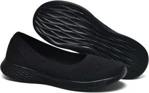 poemlady Women's Slip on Loafer Shoes - Mesh Casual Ballet Flat Nurse Walking Sneakers Round Toe Knit Casual Memory Foam Shoes
