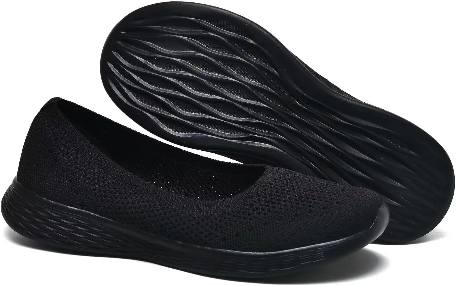 poemlady Women's Slip on Loafer Shoes - Mesh Casual Ballet Flat Nurse Walking Sneakers Round Toe Knit Casual Memory Foam Shoes