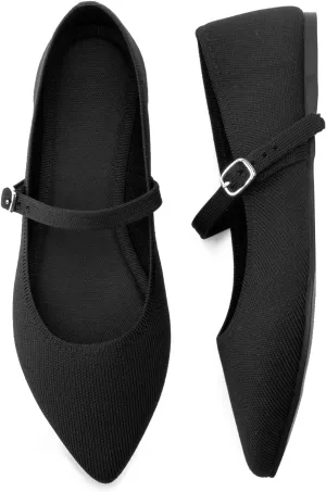 Pointed Toe Flats Knit Ballet Flat Shoes for Women Comfortable with Adjustable Strap,Washable Dressy Casual Flats for Work Office