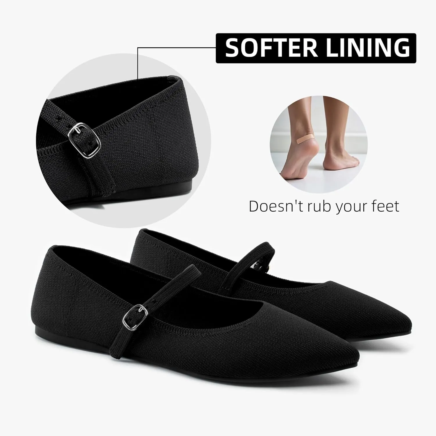 Pointed Toe Flats Knit Ballet Flat Shoes for Women Comfortable with Adjustable Strap,Washable Dressy Casual Flats for Work Office