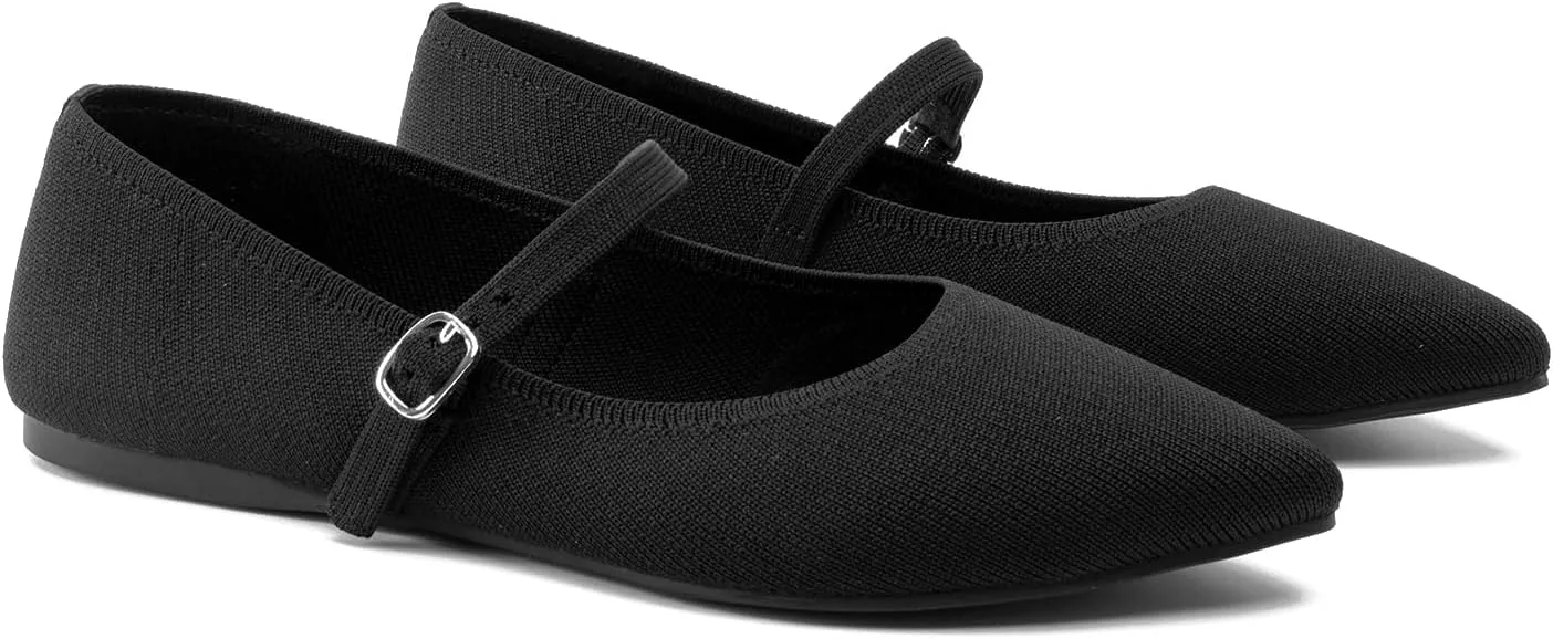 Pointed Toe Flats Knit Ballet Flat Shoes for Women Comfortable with Adjustable Strap,Washable Dressy Casual Flats for Work Office