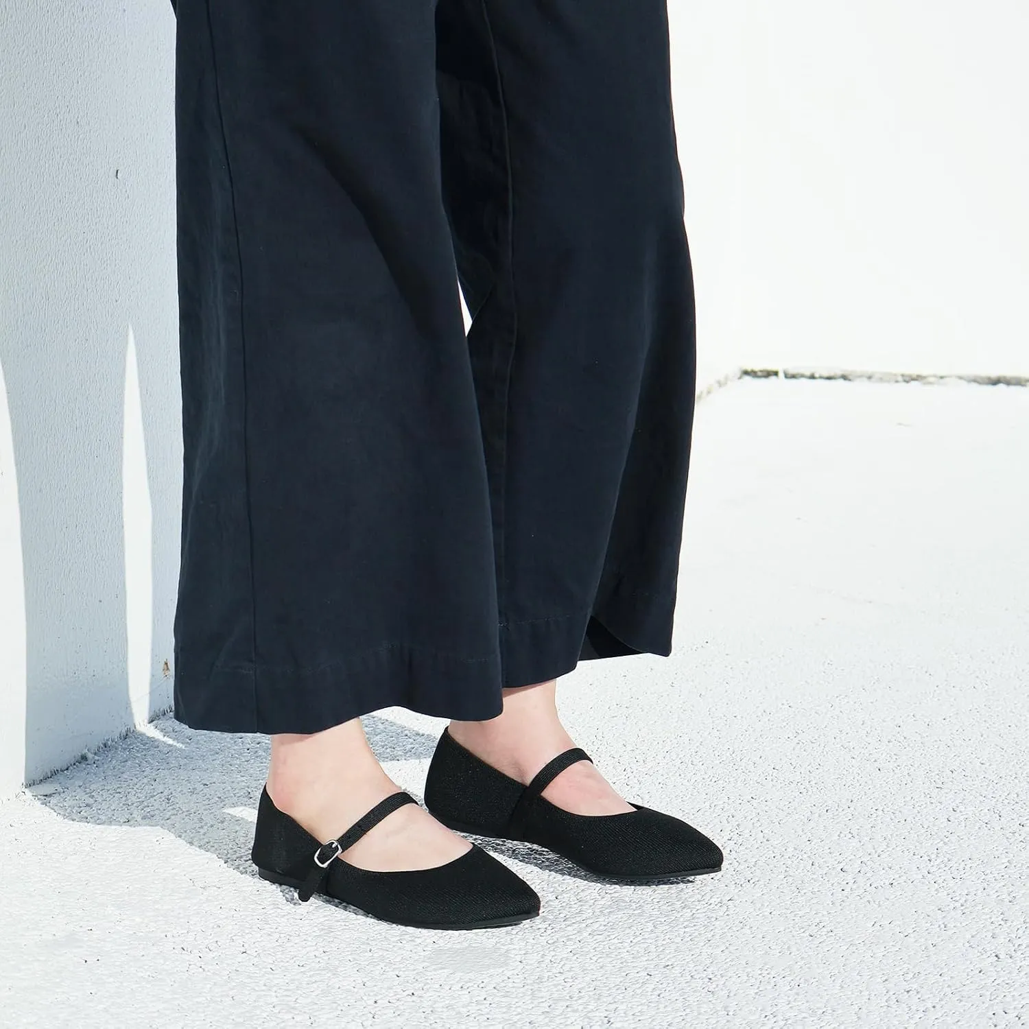 Pointed Toe Flats Knit Ballet Flat Shoes for Women Comfortable with Adjustable Strap,Washable Dressy Casual Flats for Work Office