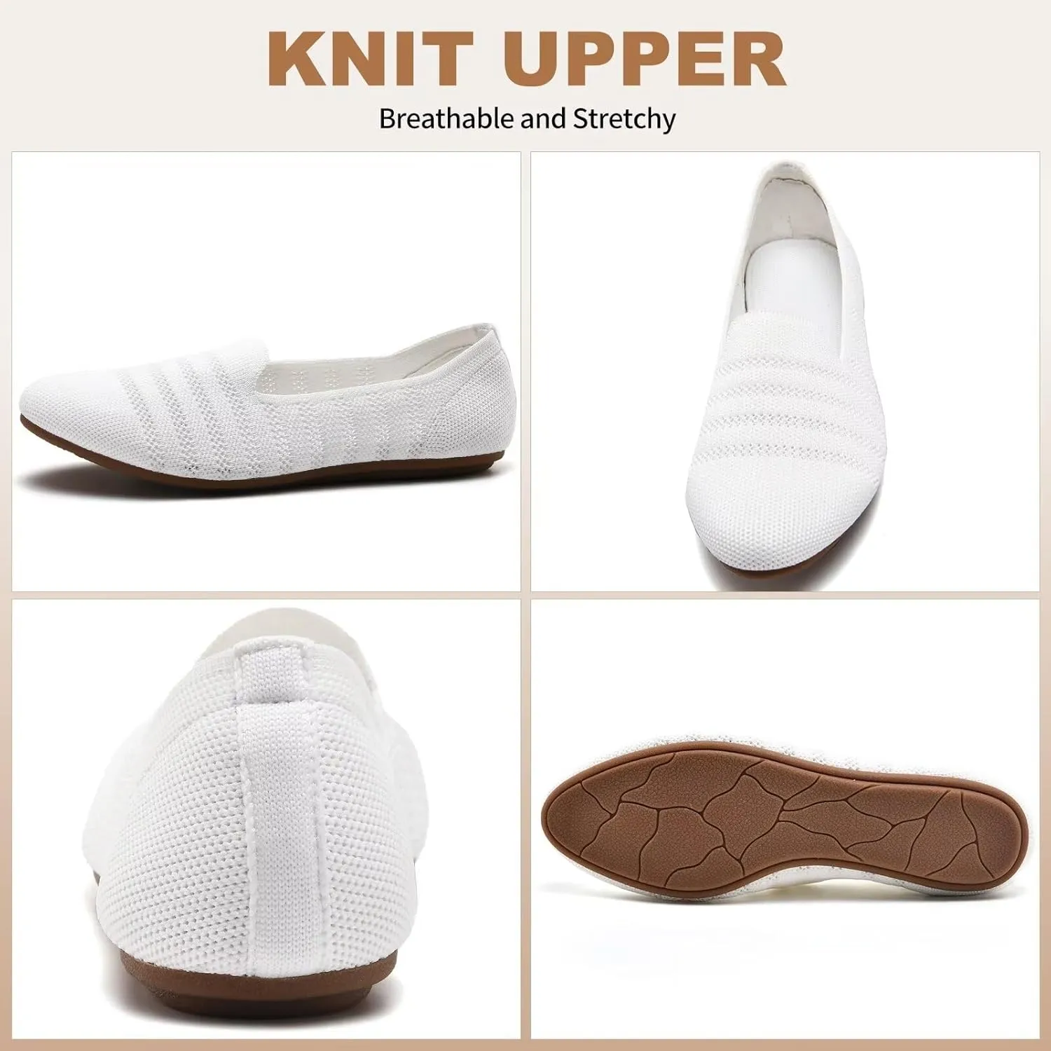 Puxowe Women's Knit Ballet Flats Slip-On Shoes with Low Wedge Sole - Comfortable Round Toe Shoes for Walking, Dress & Casual Outfits