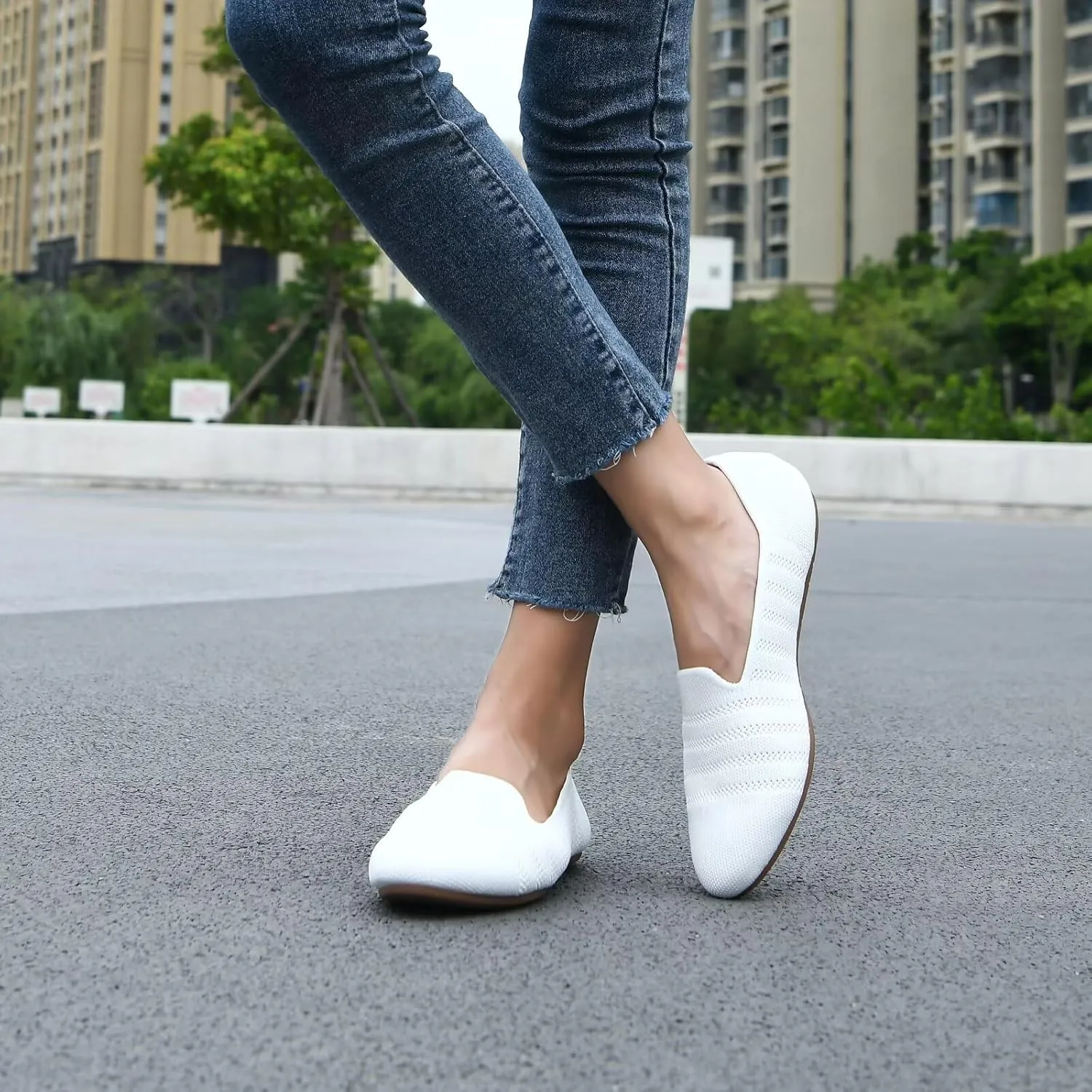 Puxowe Women's Knit Ballet Flats Slip-On Shoes with Low Wedge Sole - Comfortable Round Toe Shoes for Walking, Dress & Casual Outfits