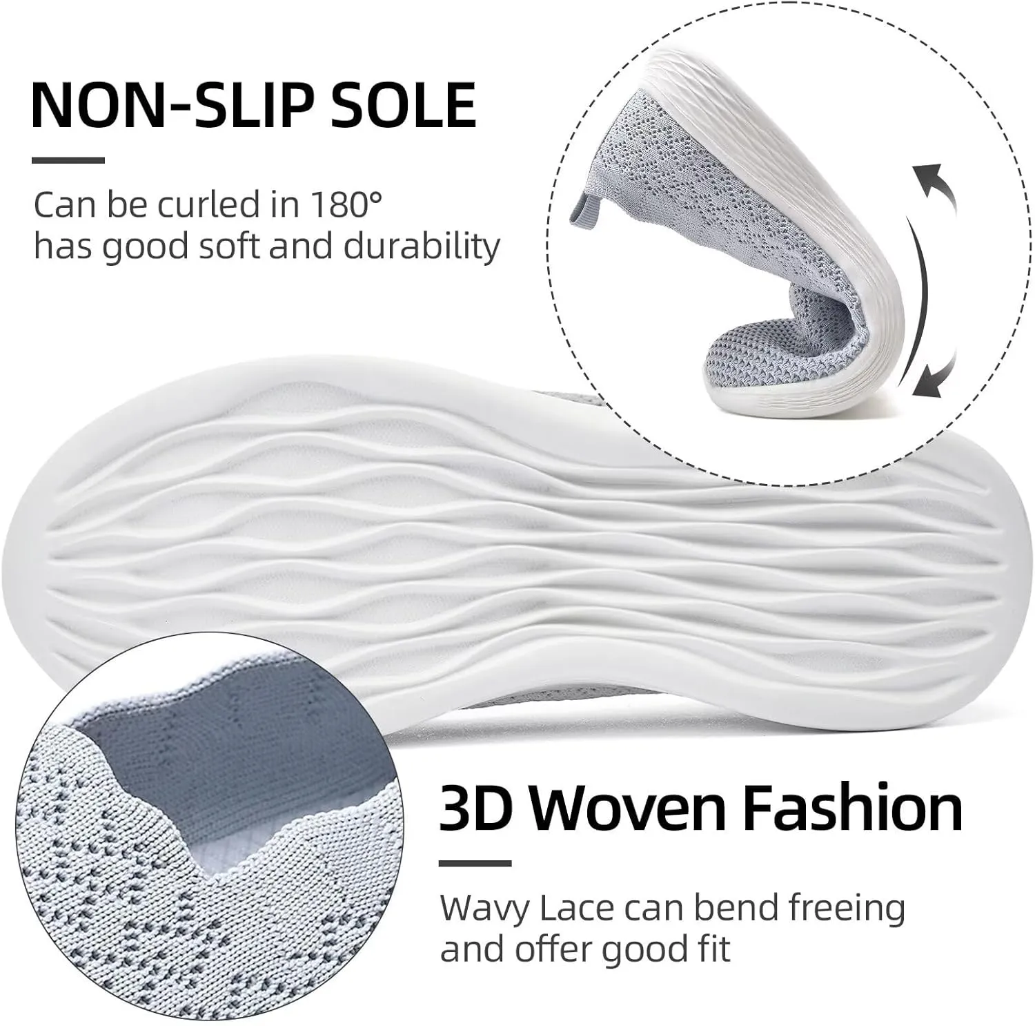 Puxowe Women's Slip on Walking Loafer Shoes-Lightweight Flat Shoes for Women Low-Top Round Toe Knit Memory Foam Sneaker