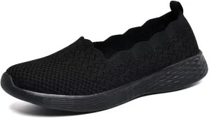 Puxowe Women's Slip on Walking Loafer Shoes-Lightweight Flat Shoes for Women Low-Top Round Toe Knit Memory Foam Sneaker