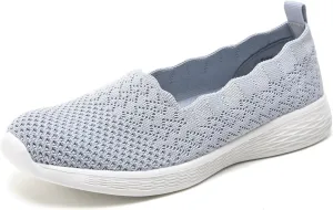 Puxowe Women's Slip on Walking Loafer Shoes-Lightweight Flat Shoes for Women Low-Top Round Toe Knit Memory Foam Sneaker