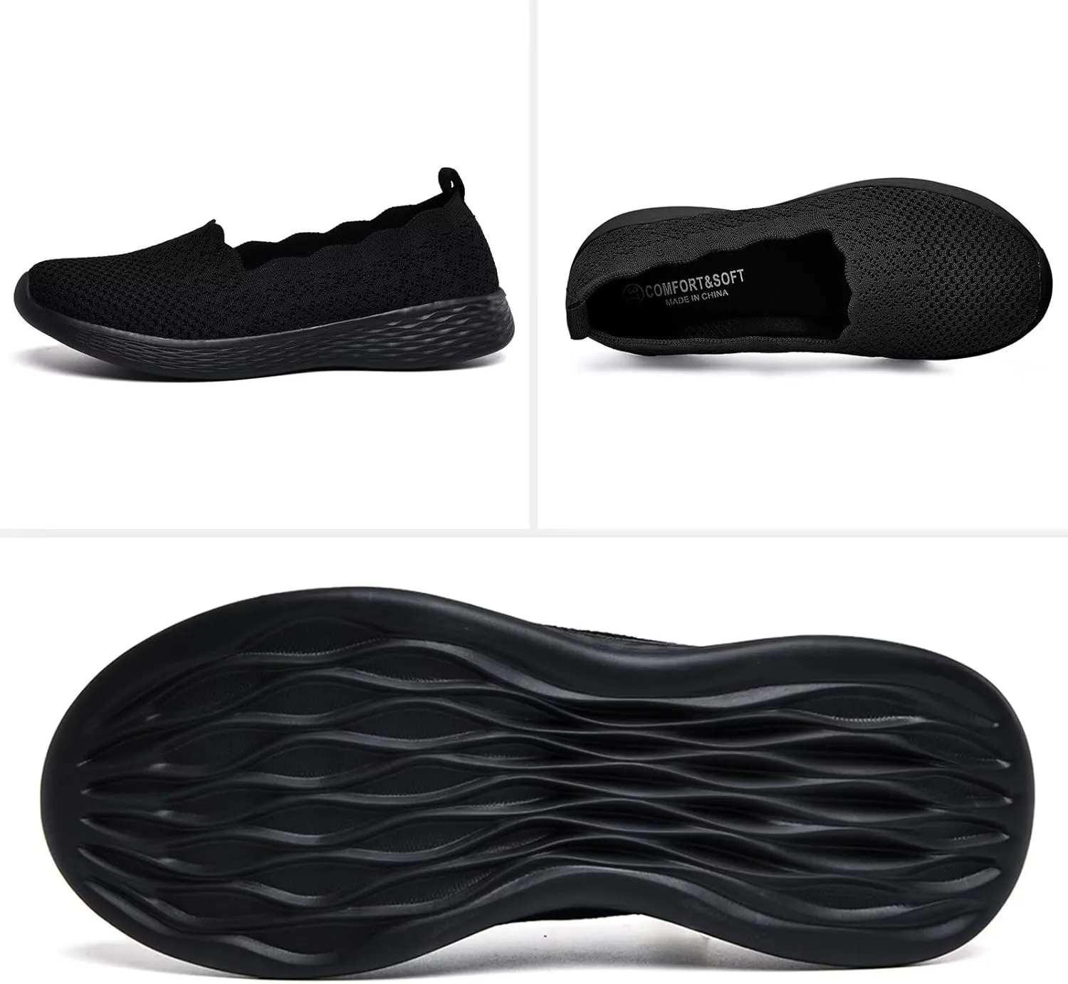 Puxowe Women's Slip on Walking Loafer Shoes-Lightweight Flat Shoes for Women Low-Top Round Toe Knit Memory Foam Sneaker
