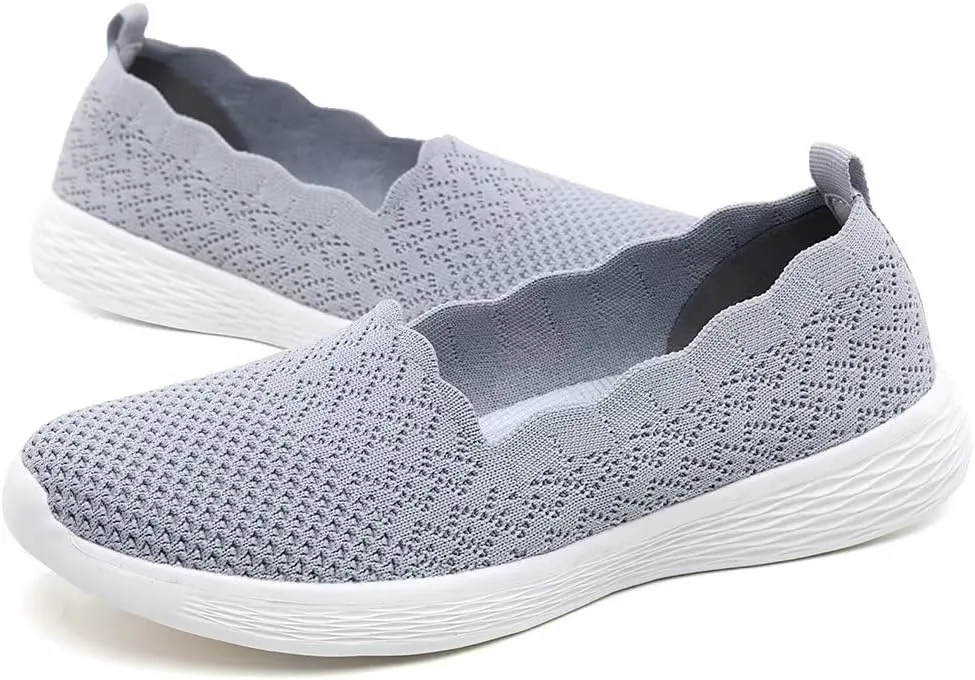 Puxowe Women's Slip on Walking Loafer Shoes-Lightweight Flat Shoes for Women Low-Top Round Toe Knit Memory Foam Sneaker