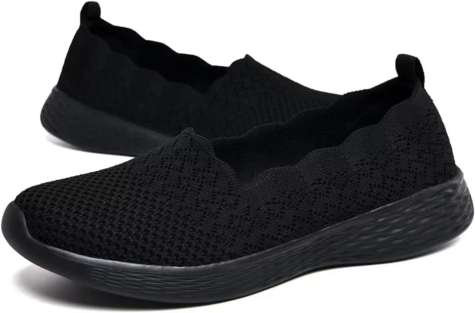 Puxowe Women's Slip on Walking Loafer Shoes-Lightweight Flat Shoes for Women Low-Top Round Toe Knit Memory Foam Sneaker