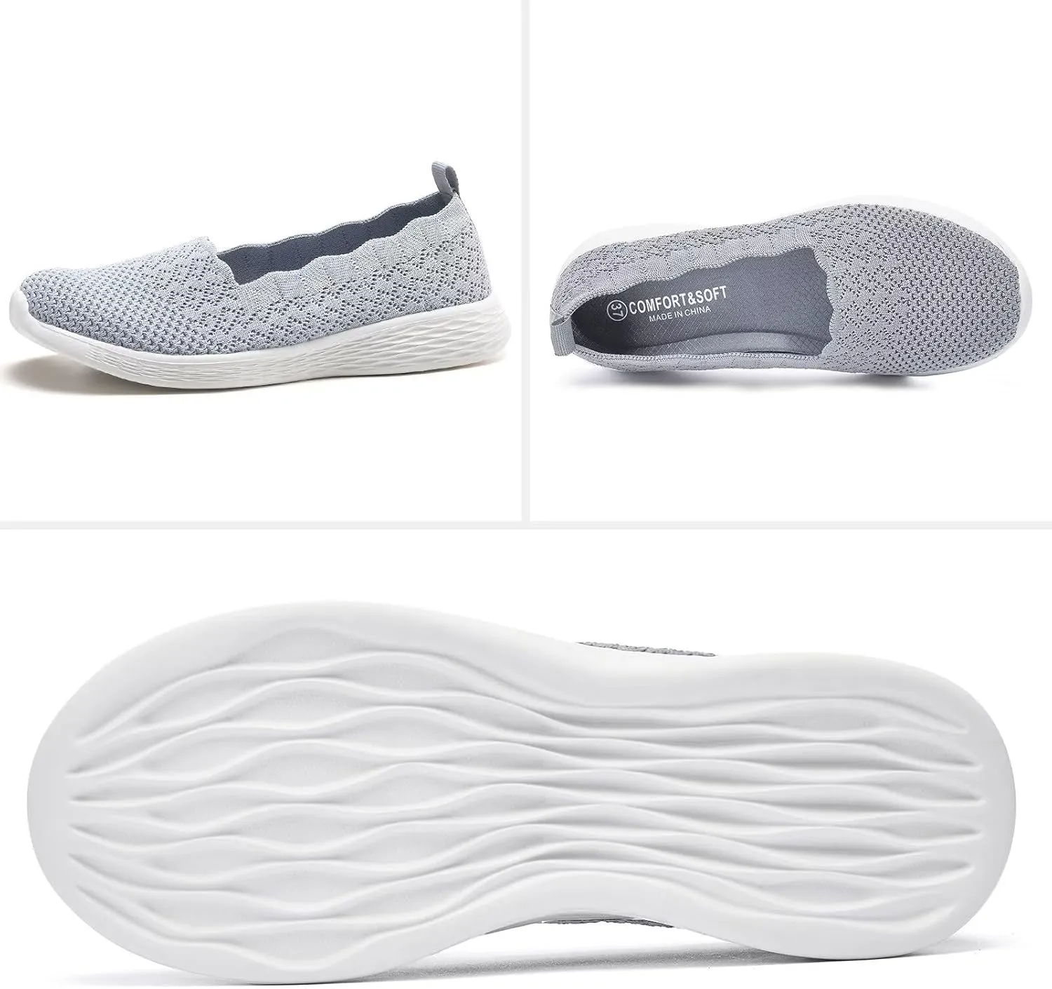 Puxowe Women's Slip on Walking Loafer Shoes-Lightweight Flat Shoes for Women Low-Top Round Toe Knit Memory Foam Sneaker