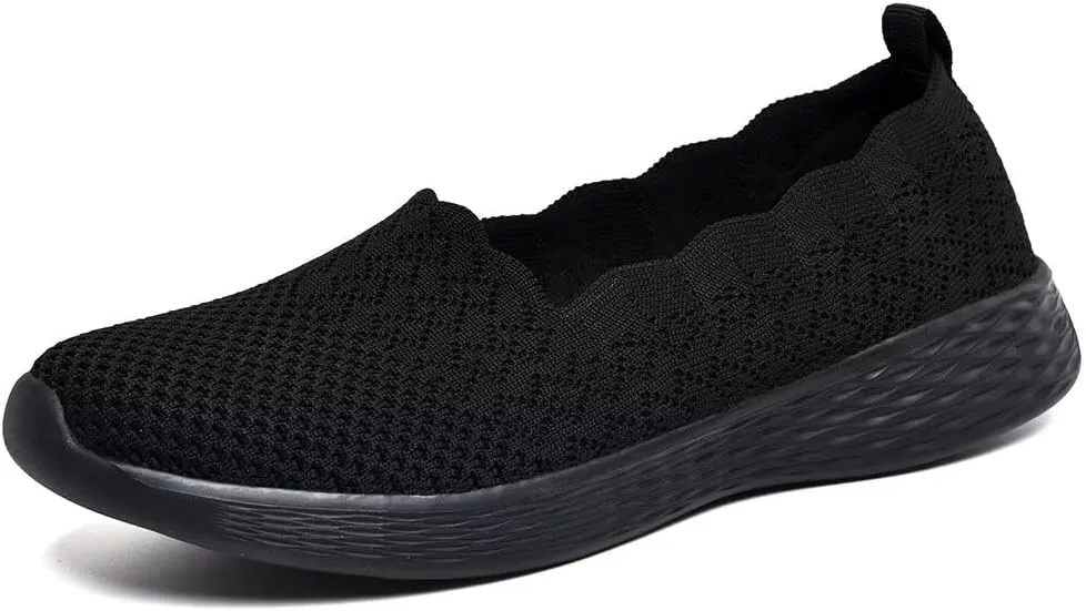 Puxowe Women's Slip on Walking Loafer Shoes-Lightweight Flat Shoes for Women Low-Top Round Toe Knit Memory Foam Sneaker