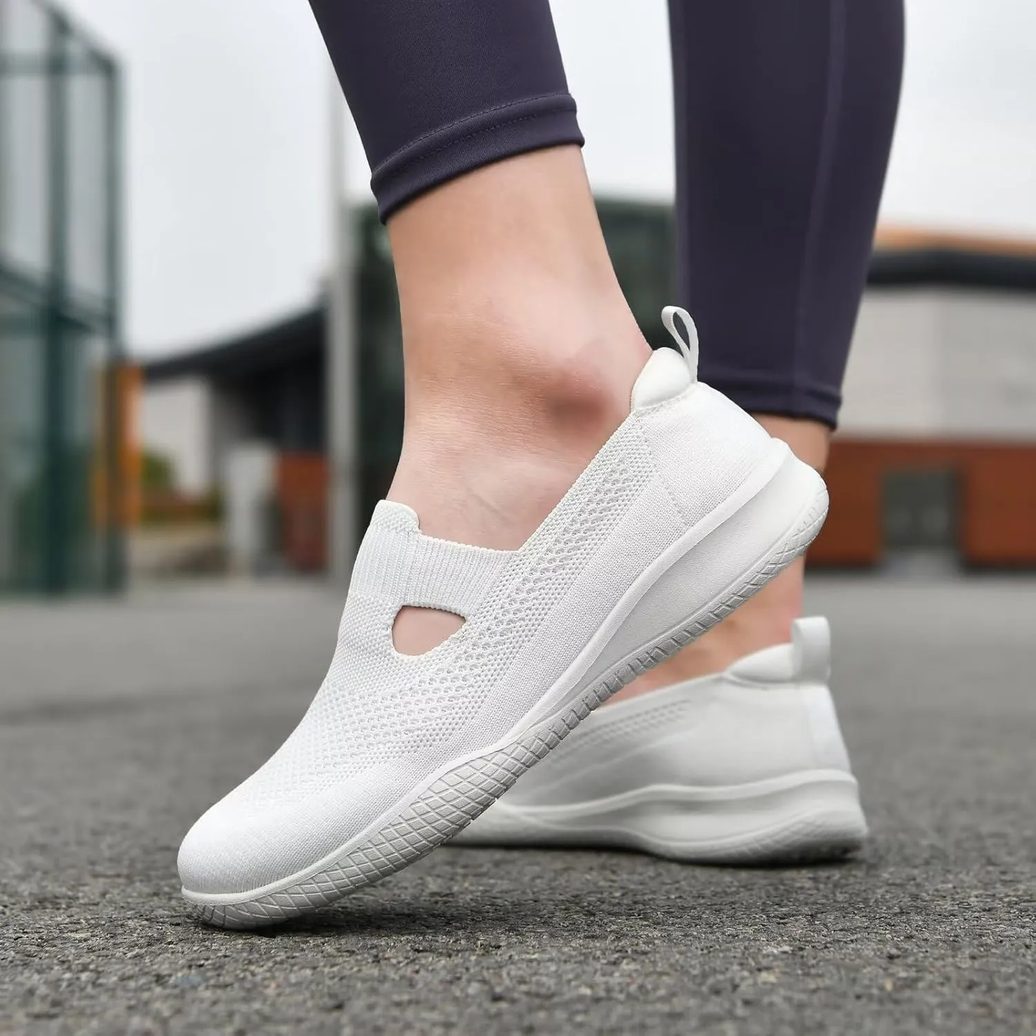 Puxowe Women's Slip on Walking Shoes-Lightweight Knit Loafer Sneaker