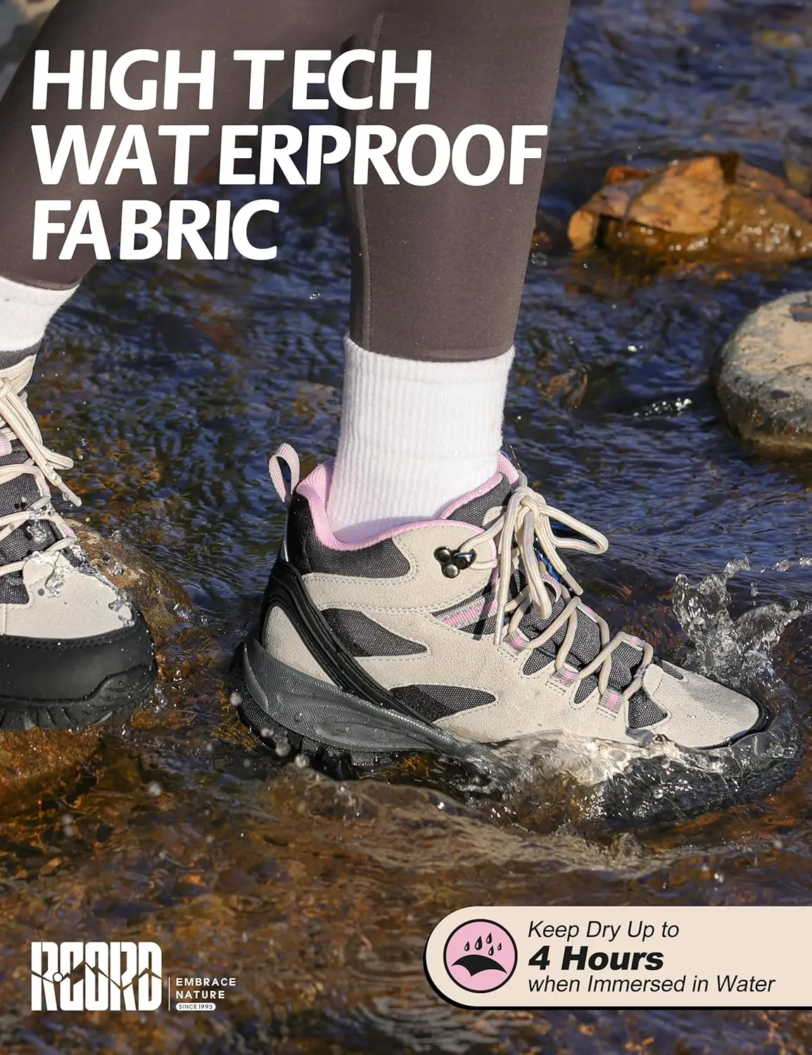 R CORD Hiking Boots Women Waterproof Womens Hiking Boots Ankle Support Hiking Boots for Women Durable Hiking Boot for Outdoors Womens Mountaineering Boots