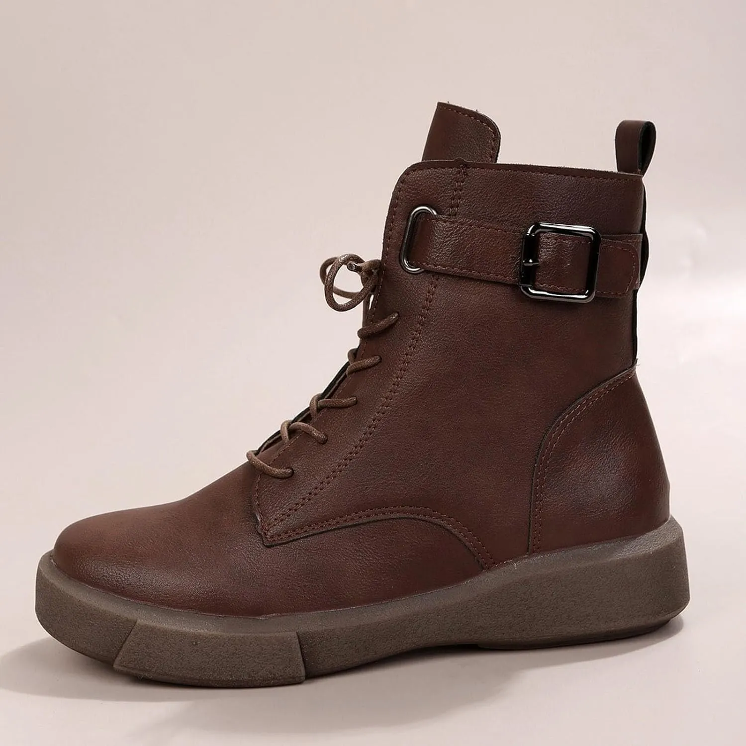 Riding Boots for Women,Womens Combat Boots Lace Up Shoes Belt Buckle Ankle Booties Comfortable Platform Short Boots