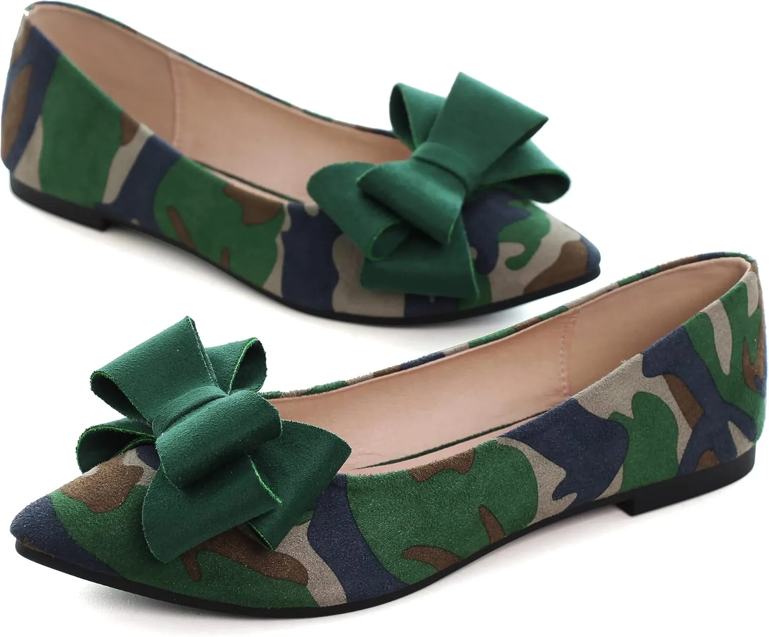 SAILING LU Bowknot Ballet Flats Womens Pointy Toe Casual Flat Shoes Suede Dress Shoes Wear to Work Slip On Moccasins