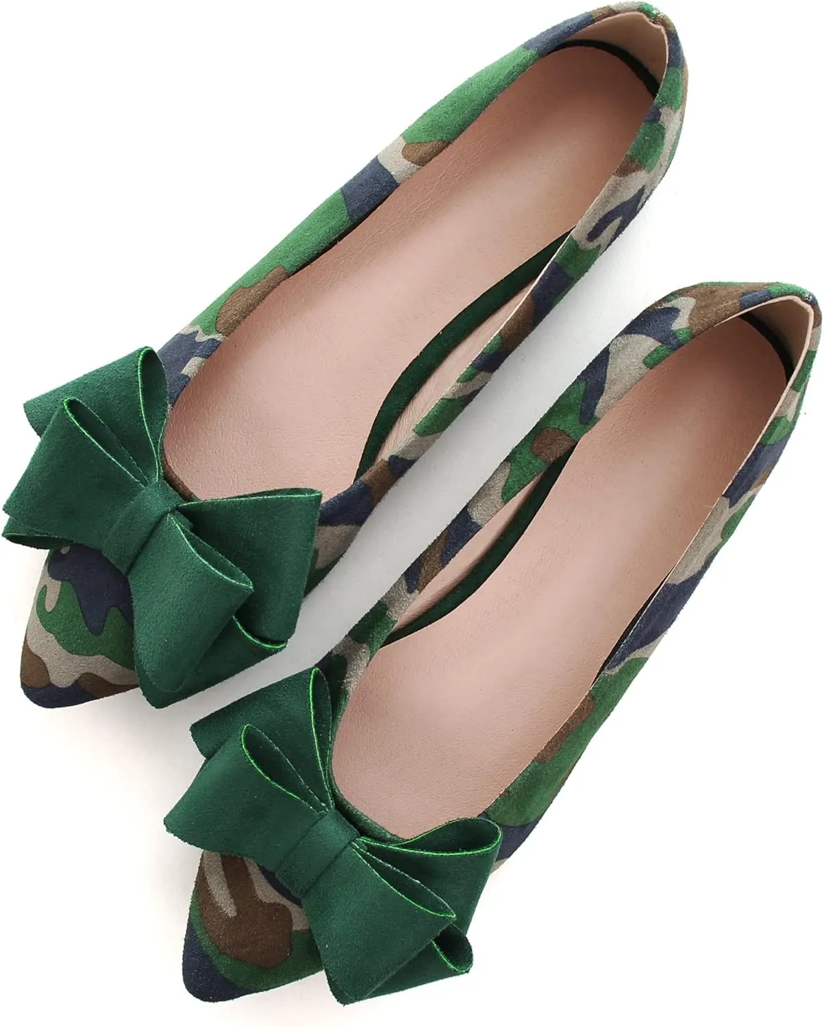 SAILING LU Bowknot Ballet Flats Womens Pointy Toe Casual Flat Shoes Suede Dress Shoes Wear to Work Slip On Moccasins