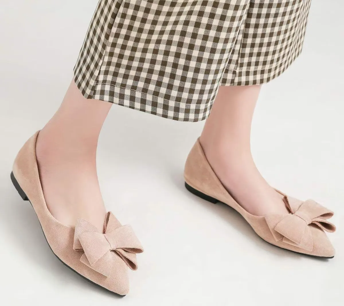 SAILING LU Bowknot Ballet Flats Womens Pointy Toe Casual Flat Shoes Suede Dress Shoes Wear to Work Slip On Moccasins