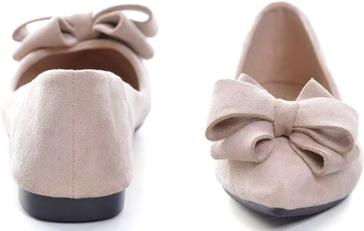 SAILING LU Bowknot Ballet Flats Womens Pointy Toe Casual Flat Shoes Suede Dress Shoes Wear to Work Slip On Moccasins