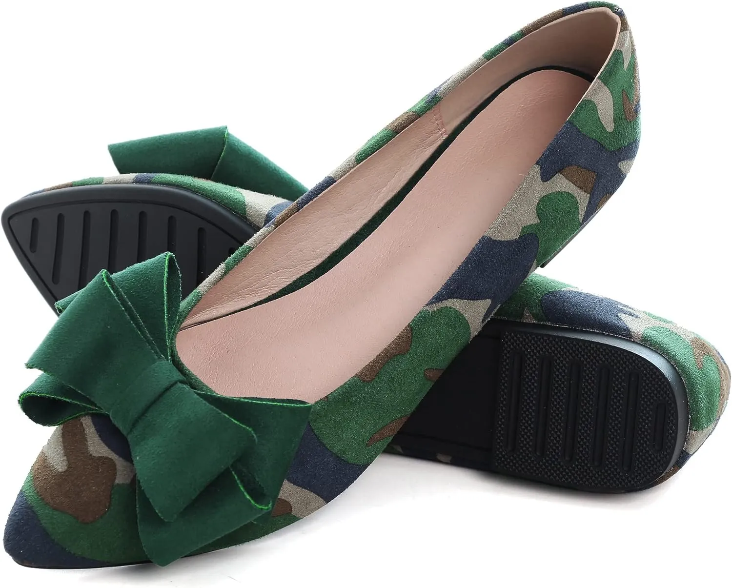 SAILING LU Bowknot Ballet Flats Womens Pointy Toe Casual Flat Shoes Suede Dress Shoes Wear to Work Slip On Moccasins