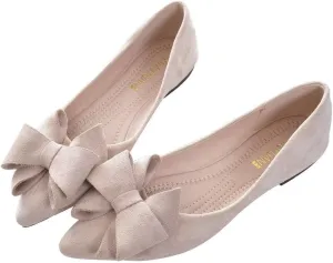 SAILING LU Bowknot Ballet Flats Womens Pointy Toe Casual Flat Shoes Suede Dress Shoes Wear to Work Slip On Moccasins