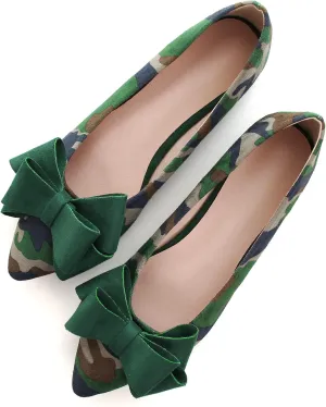 SAILING LU Bowknot Ballet Flats Womens Pointy Toe Casual Flat Shoes Suede Dress Shoes Wear to Work Slip On Moccasins