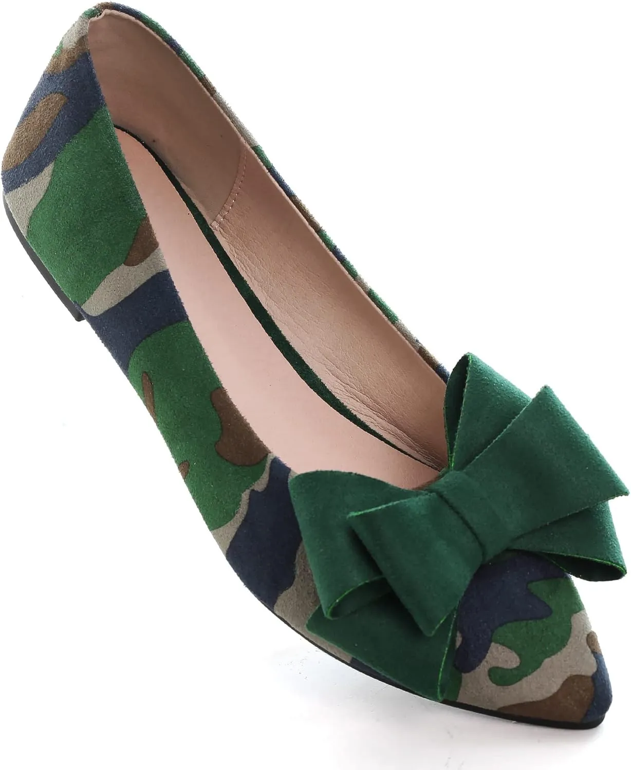 SAILING LU Bowknot Ballet Flats Womens Pointy Toe Casual Flat Shoes Suede Dress Shoes Wear to Work Slip On Moccasins