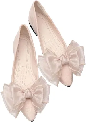 SAILING LU Womens Bow-Knot Ballet Flats Pointed Toe Low-Heel Shoes Suede Dress Shoes Slip On Moccasins