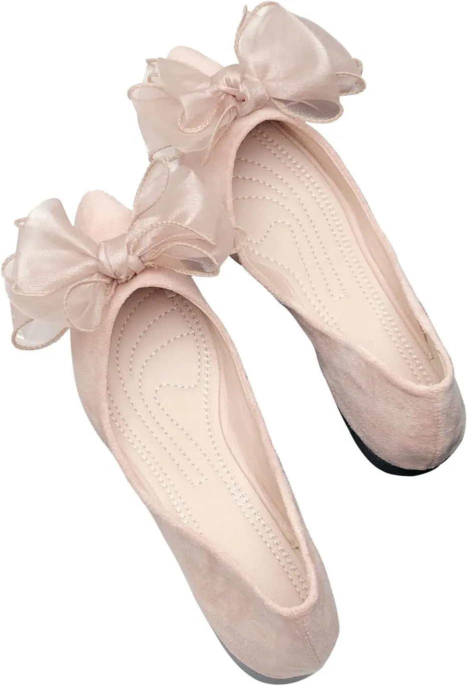 SAILING LU Womens Bow-Knot Ballet Flats Pointed Toe Low-Heel Shoes Suede Dress Shoes Slip On Moccasins