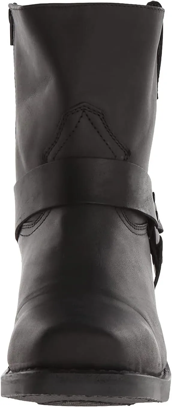 Short Harness Straps Square Toe Pull On Ankle Boot