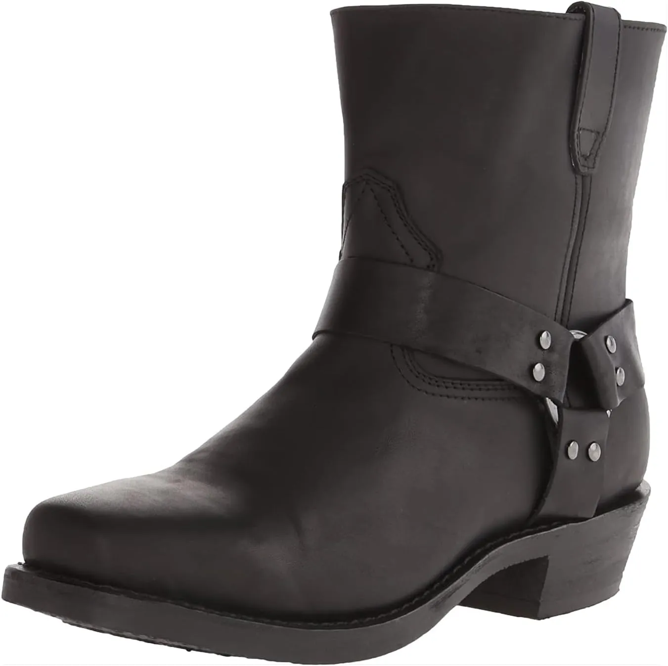 Short Harness Straps Square Toe Pull On Ankle Boot
