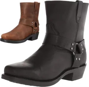 Short Harness Straps Square Toe Pull On Ankle Boot