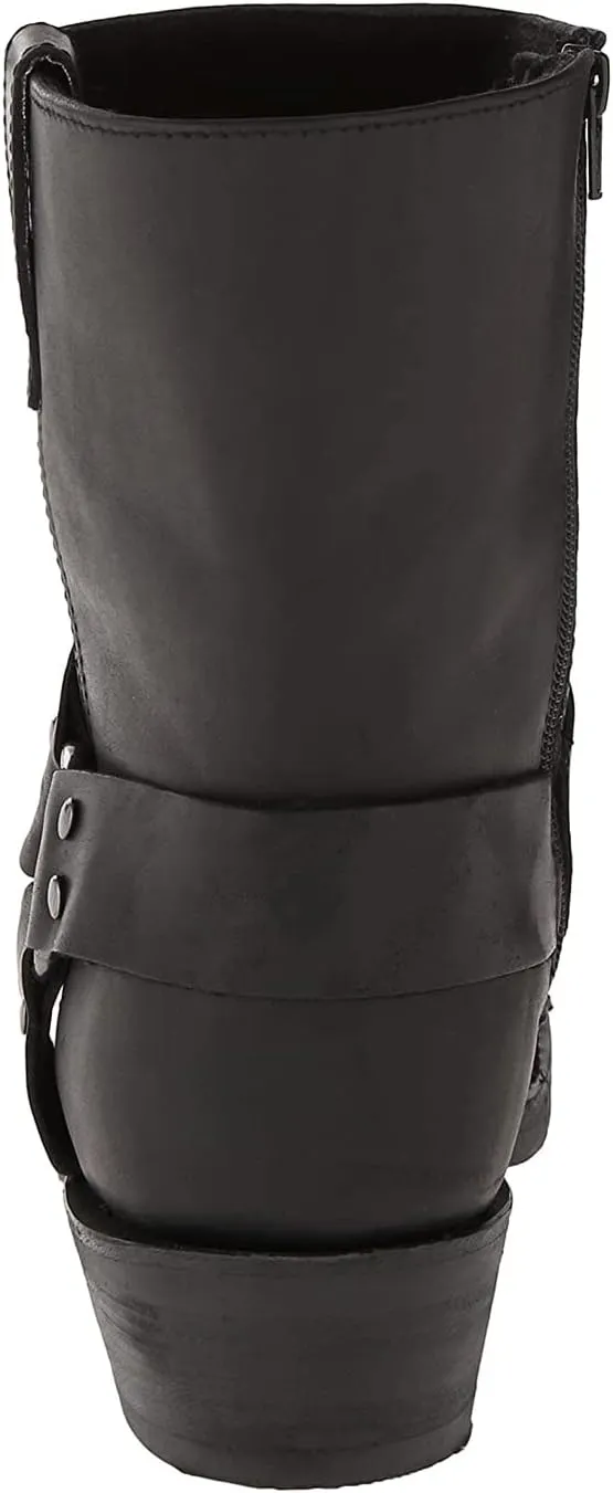 Short Harness Straps Square Toe Pull On Ankle Boot