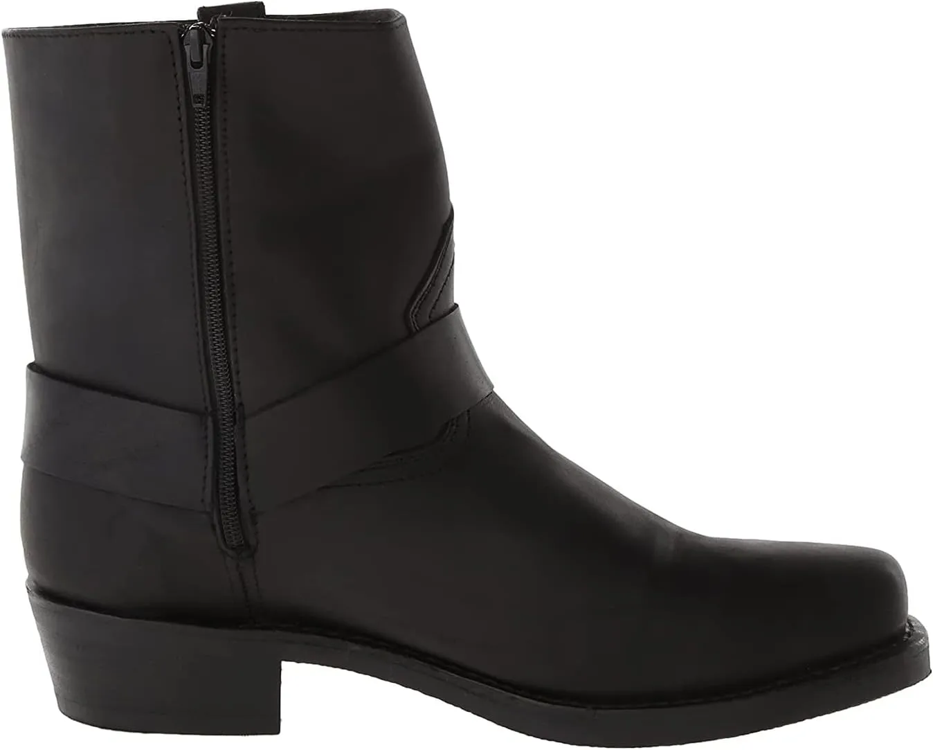 Short Harness Straps Square Toe Pull On Ankle Boot