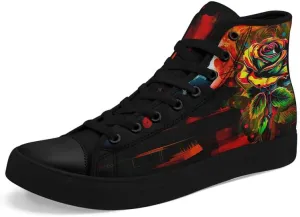 Skull High Top Sneaker for Men Women Fashion Rose Gothic Black Canvas Shoes Unisex Lace Up Casual Tennis Walking Flat Shoes