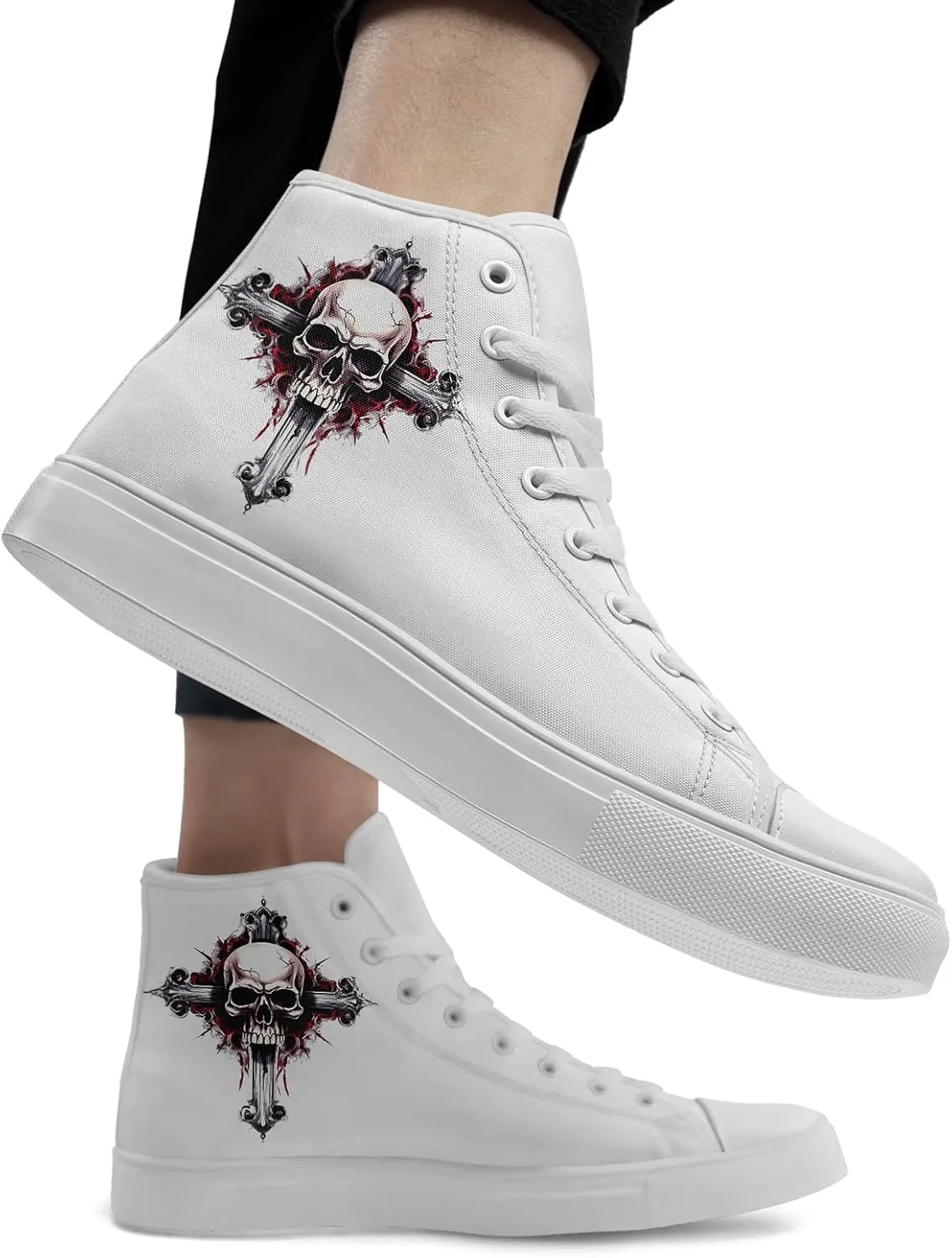 Skull Shoes High Top Canvas Sneakers for Men Women Classic Lace up Casual Trainers Plimsoles Flat Shoes Gothic Walking Streetwear