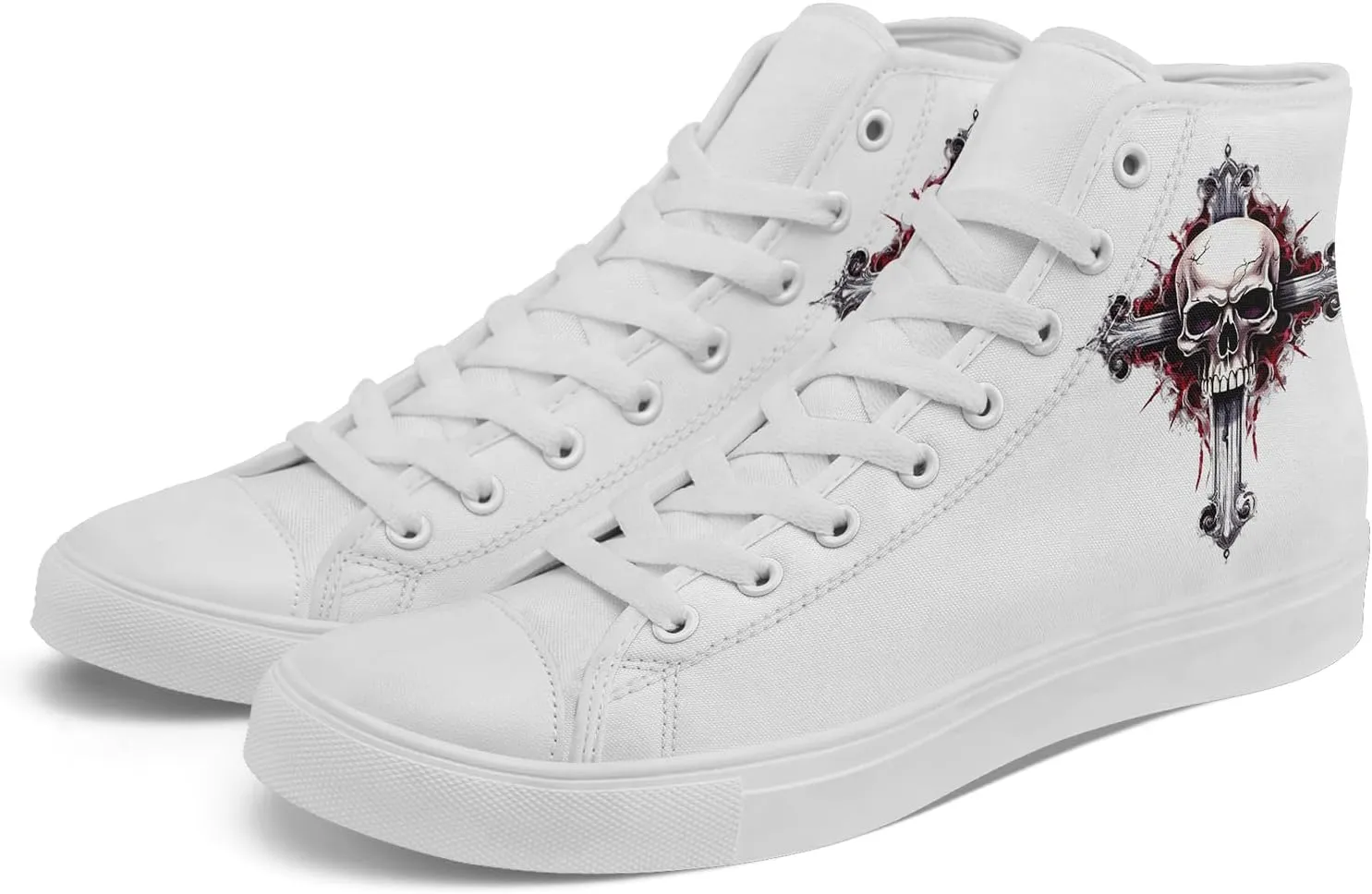 Skull Shoes High Top Canvas Sneakers for Men Women Classic Lace up Casual Trainers Plimsoles Flat Shoes Gothic Walking Streetwear