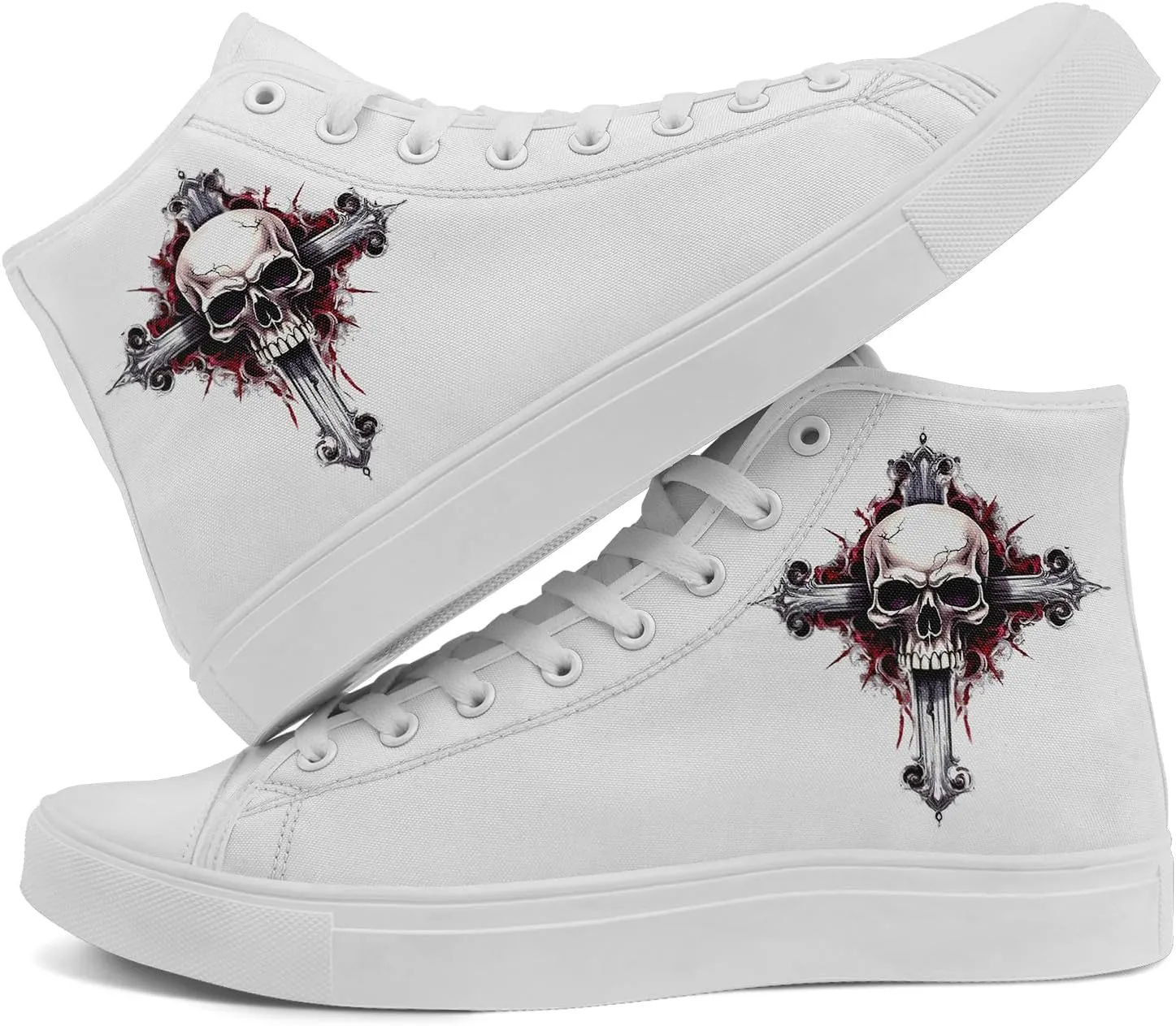 Skull Shoes High Top Canvas Sneakers for Men Women Classic Lace up Casual Trainers Plimsoles Flat Shoes Gothic Walking Streetwear