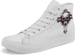 Skull Shoes High Top Canvas Sneakers for Men Women Classic Lace up Casual Trainers Plimsoles Flat Shoes Gothic Walking Streetwear