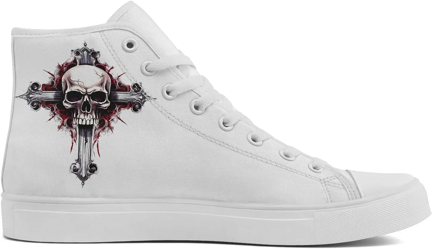 Skull Shoes High Top Canvas Sneakers for Men Women Classic Lace up Casual Trainers Plimsoles Flat Shoes Gothic Walking Streetwear