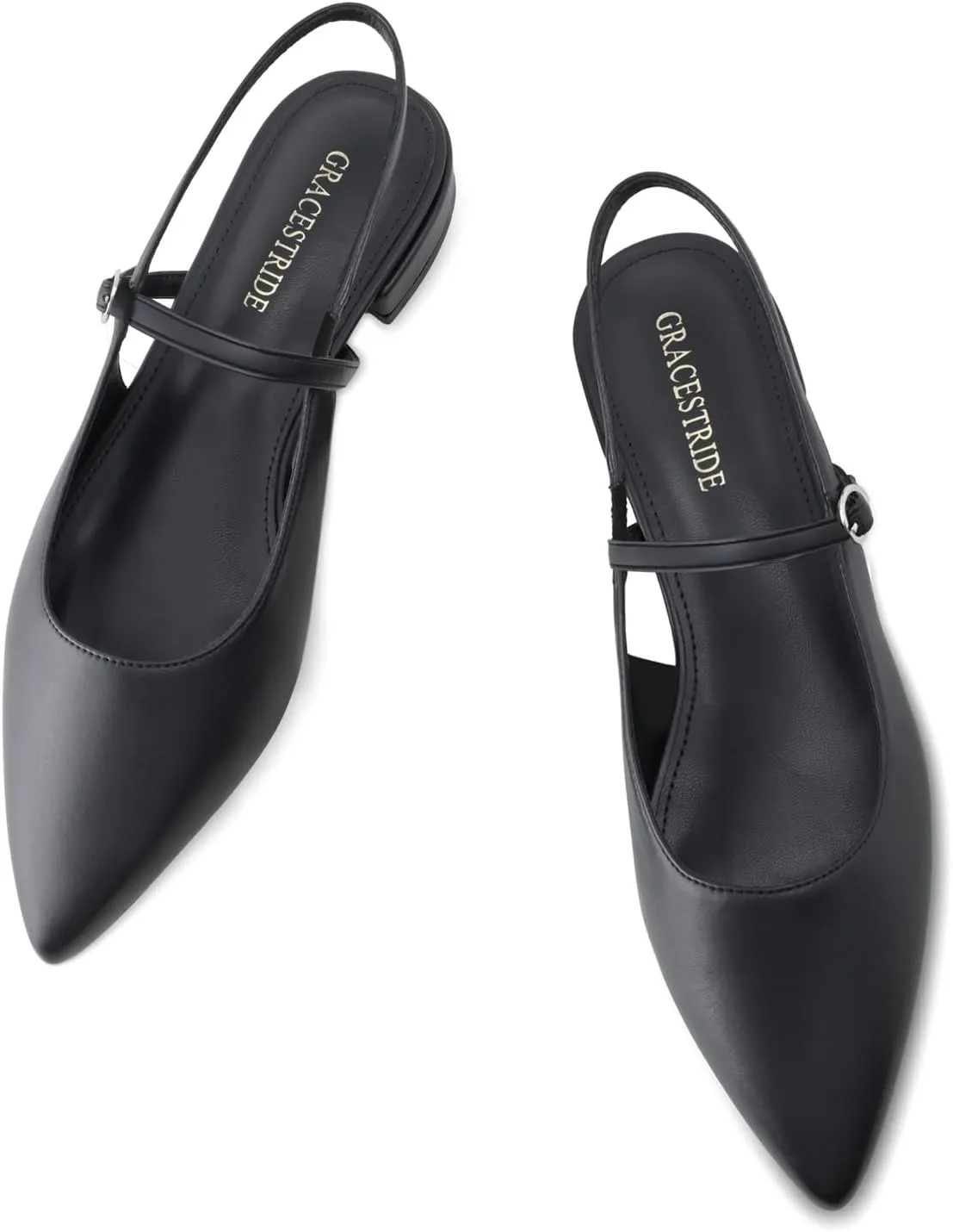 Slingback Flats for Women Mesh Gauze Pointed Toe Low Heels with Buckle Ankle Strap Dress Shoes