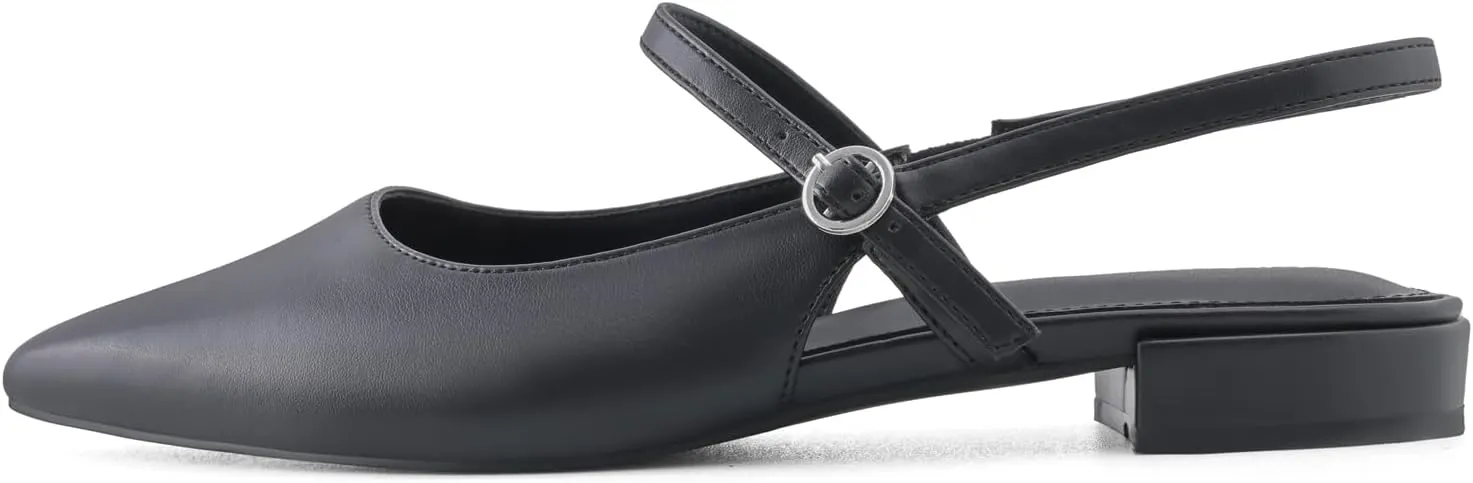 Slingback Flats for Women Mesh Gauze Pointed Toe Low Heels with Buckle Ankle Strap Dress Shoes