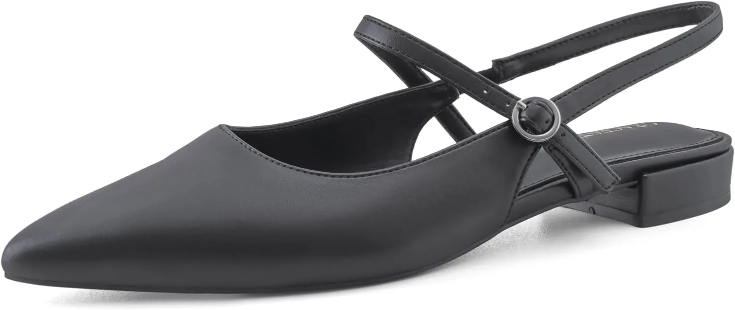 Slingback Flats for Women Mesh Gauze Pointed Toe Low Heels with Buckle Ankle Strap Dress Shoes