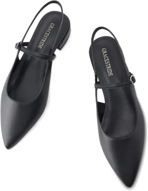 Slingback Flats for Women Mesh Gauze Pointed Toe Low Heels with Buckle Ankle Strap Dress Shoes