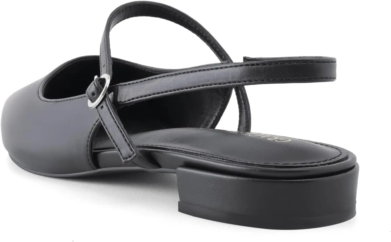 Slingback Flats for Women Mesh Gauze Pointed Toe Low Heels with Buckle Ankle Strap Dress Shoes