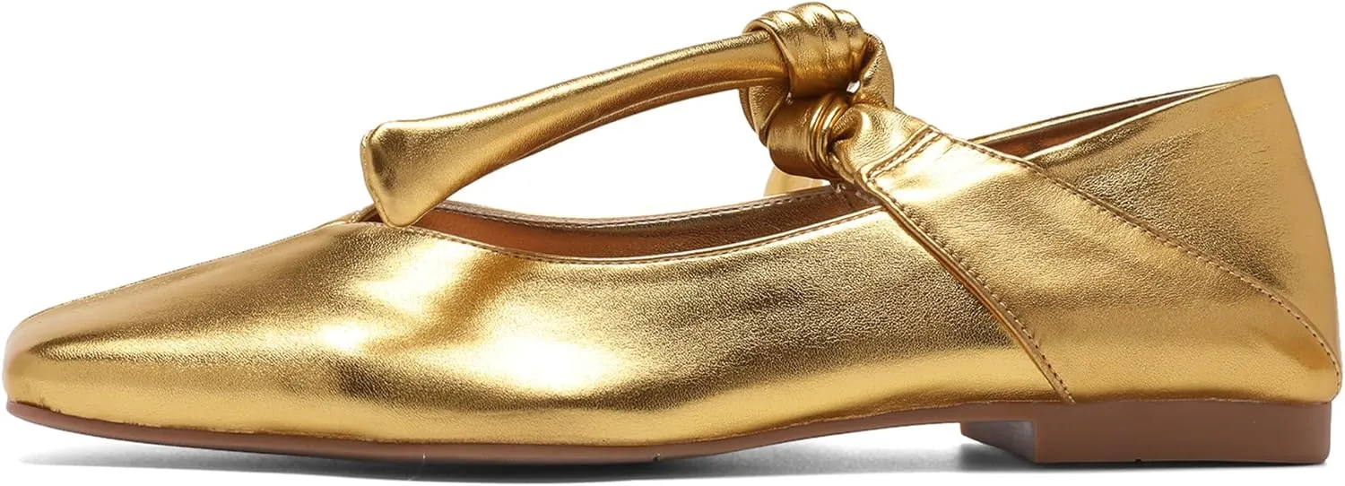 Square Toe Ballet Flats for Women Bow Mary Jane Flats Slip On Dress Ballerina Shoes