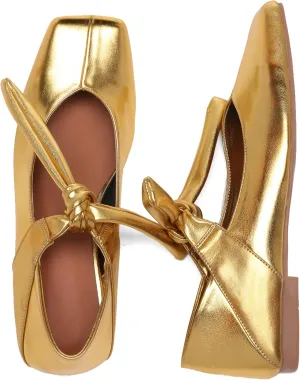 Square Toe Ballet Flats for Women Bow Mary Jane Flats Slip On Dress Ballerina Shoes