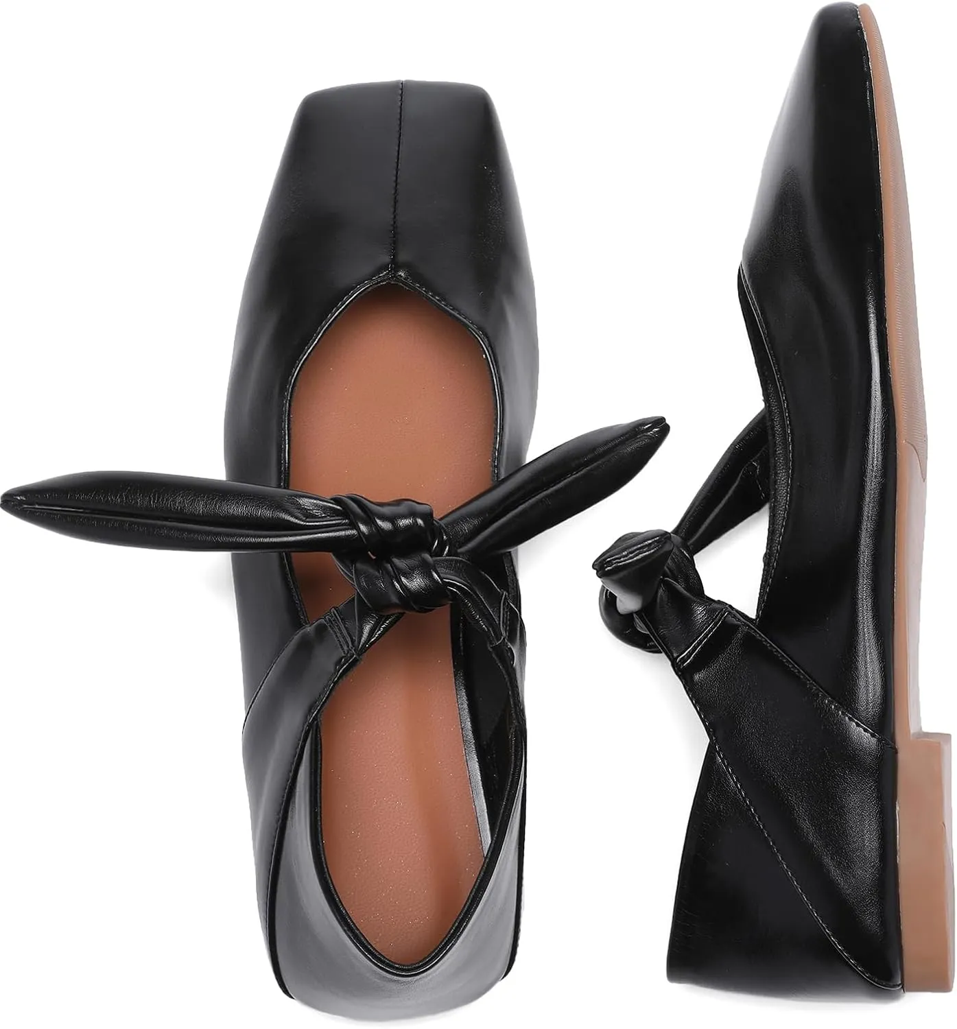 Square Toe Ballet Flats for Women Bow Mary Jane Flats Slip On Dress Ballerina Shoes