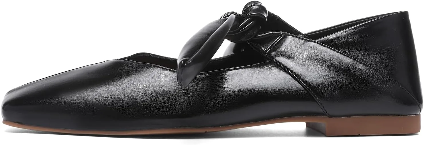 Square Toe Ballet Flats for Women Bow Mary Jane Flats Slip On Dress Ballerina Shoes